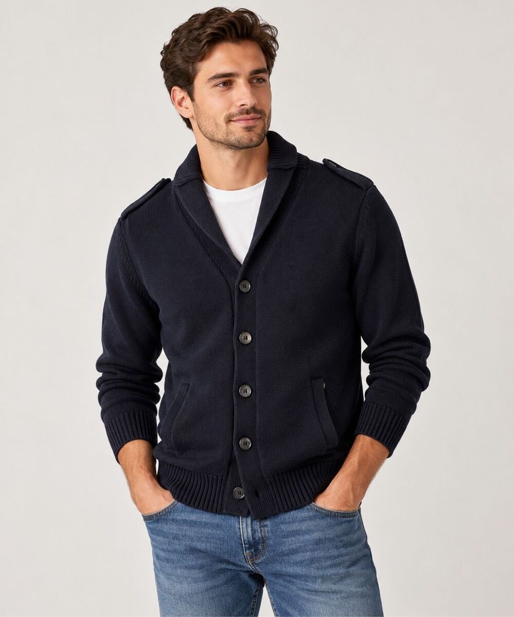 GAP Men's Small Navy Blue Cotton Knit Button Front Cardigan Sweater Jacket